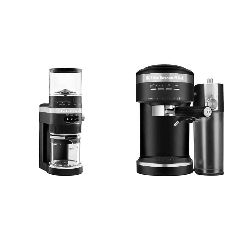 KitchenAid Burr Coffee Grinder - KCG8433 & Semi-Automatic Espresso Machine and Automatic Milk Frother Attachment - KES6404