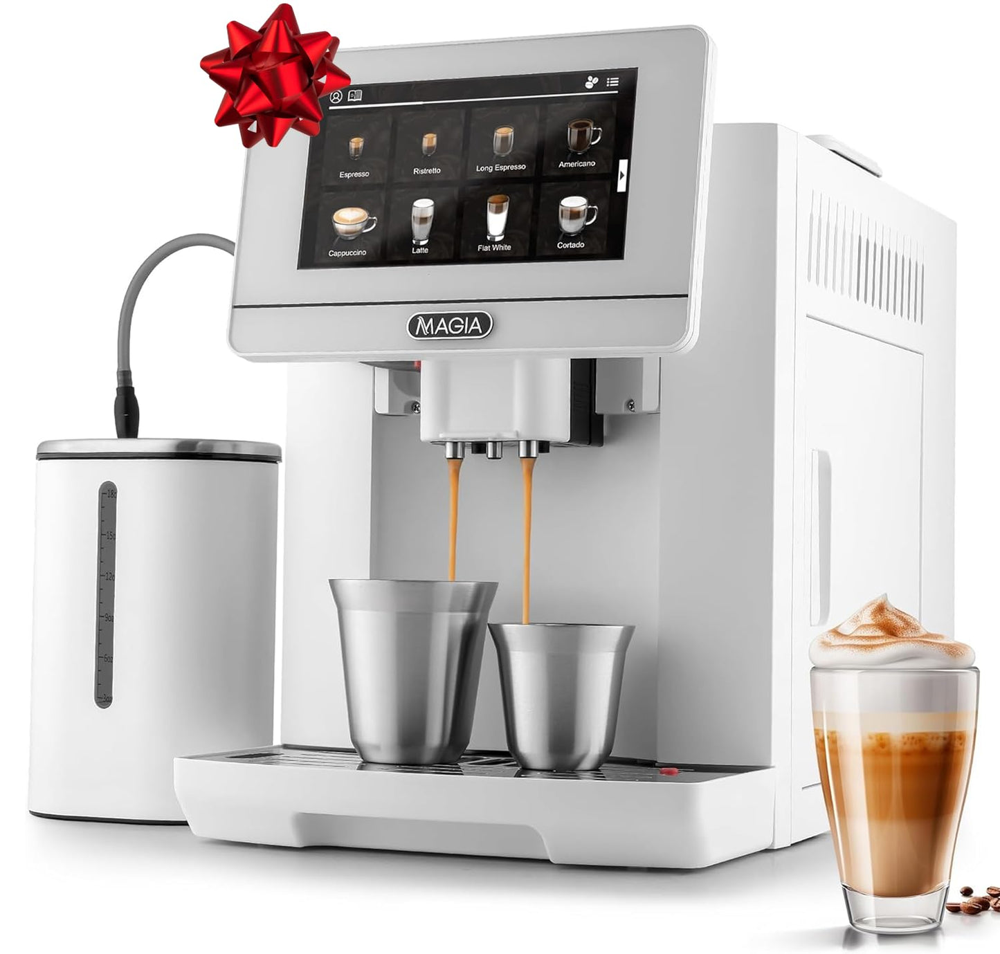 Zulay Kitchen Magia Super Automatic Espresso Machine with Grinder - Espresso Maker with Milk Frother & Insulated Milk Container- Cappuccino & Latte Machine - Touch Screen, 19 Recipes, 10 Profiles
