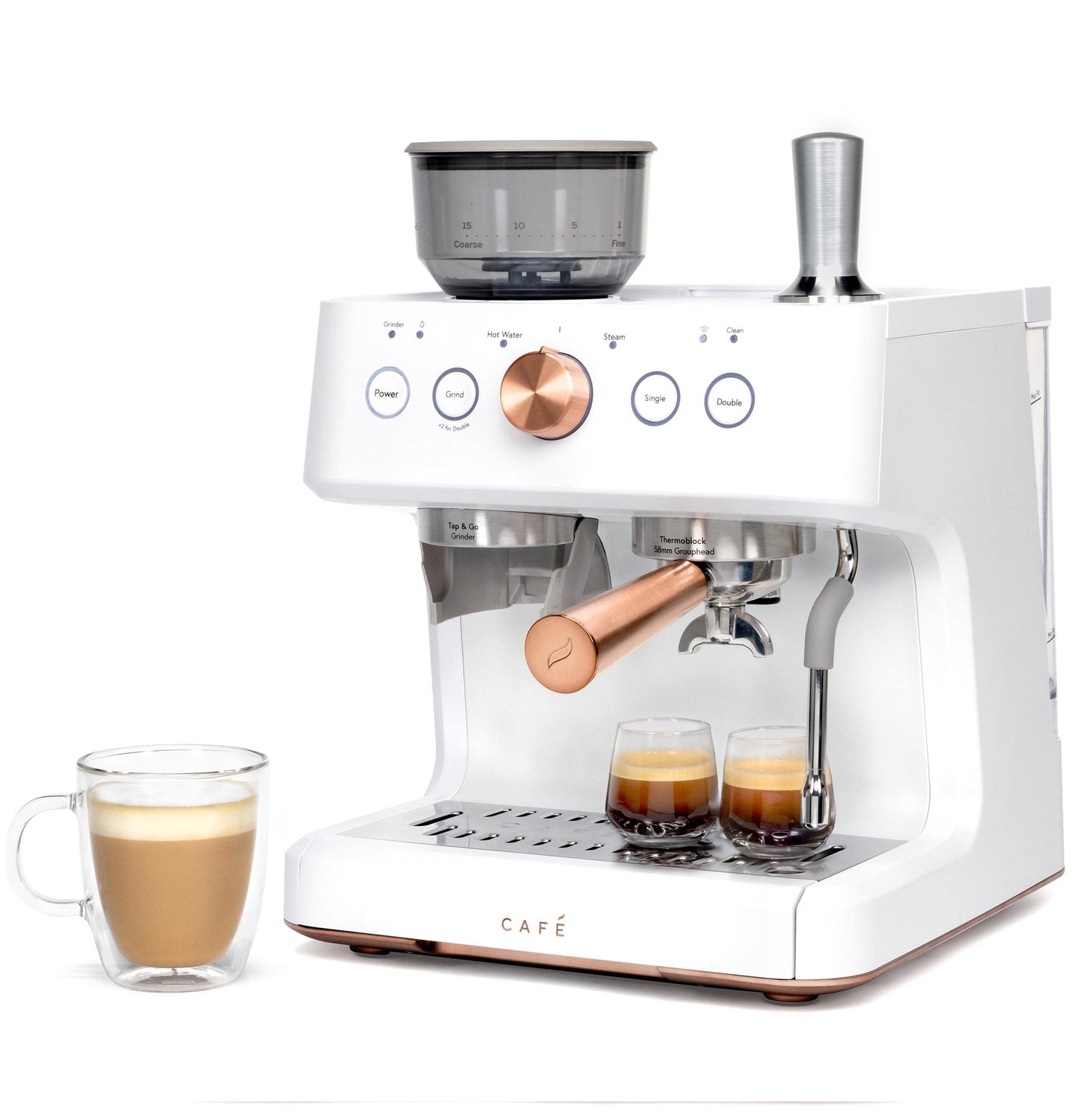 Café Bellissimo Semi Automatic Espresso Machine + Milk Frother | WiFi Connected, Smart Home Kitchen Essentials | Built-In Bean Grinder, 15-Bar Pump & 95-Ounce Water Reservoir | Matte White