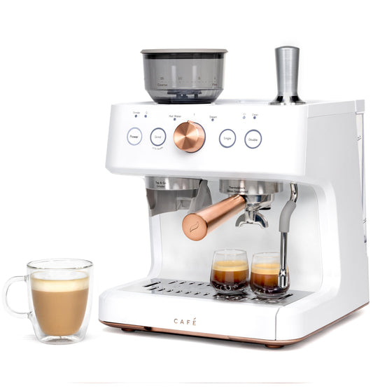Café Bellissimo Semi Automatic Espresso Machine + Milk Frother | WiFi Connected, Smart Home Kitchen Essentials | Built-In Bean Grinder, 15-Bar Pump & 95-Ounce Water Reservoir | Matte White